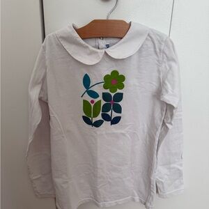 Jacadi White Long Sleeve Tee with Green and Blue Floral Graphic